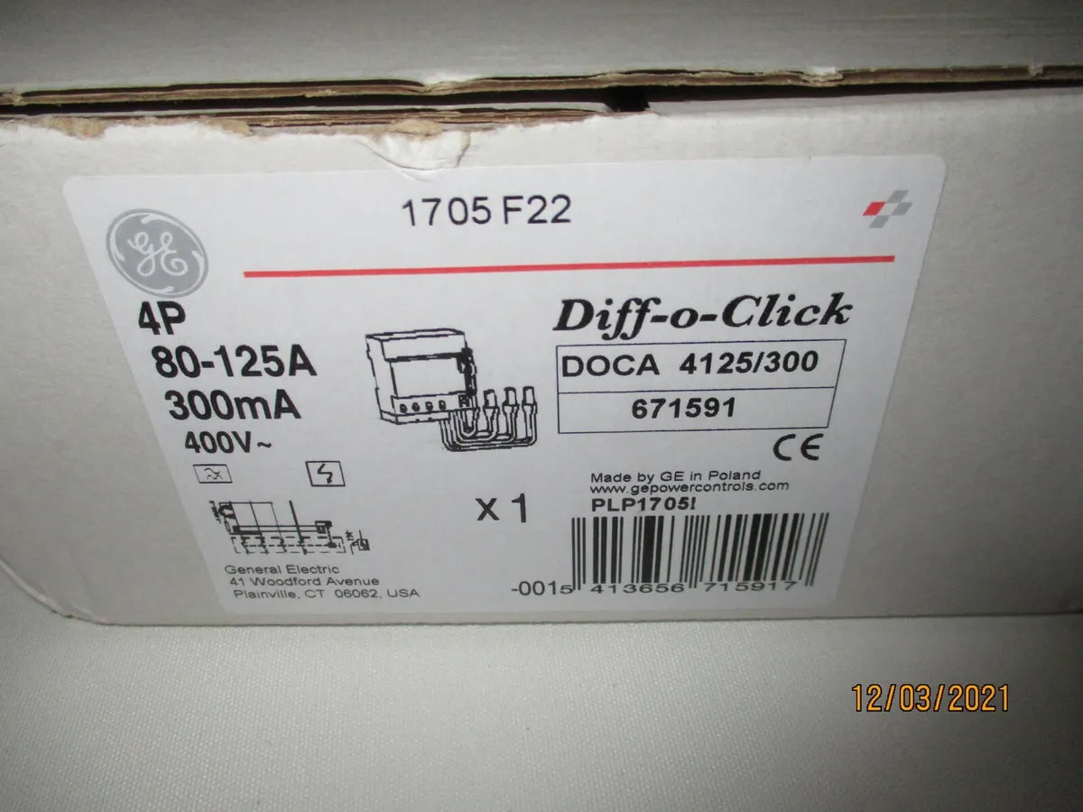 DOCA4125/030 671589 GENERAL ELECTRIC DIFF-O-CLICK HTI residual current devices series A 4P 125A 30mA
