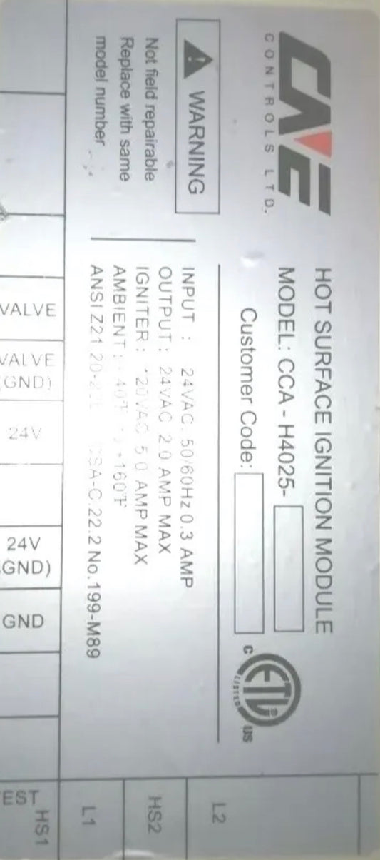CNE CONTROLS LTD CCA H4025
